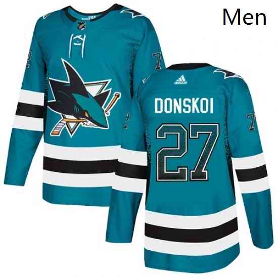 Mens Adidas San Jose Sharks 27 Joonas Donskoi Authentic Teal Drift Fashion NHL Jersey